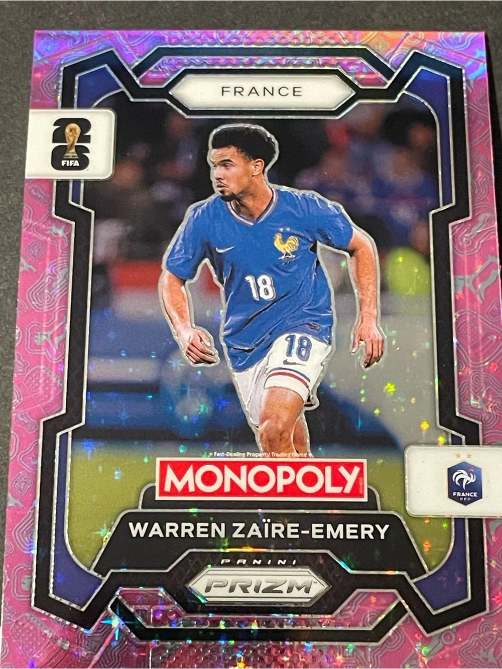 Warren Zaire Emery 2026 Prizm Monopoly World Cup Sparkle Pink Prizm France Card